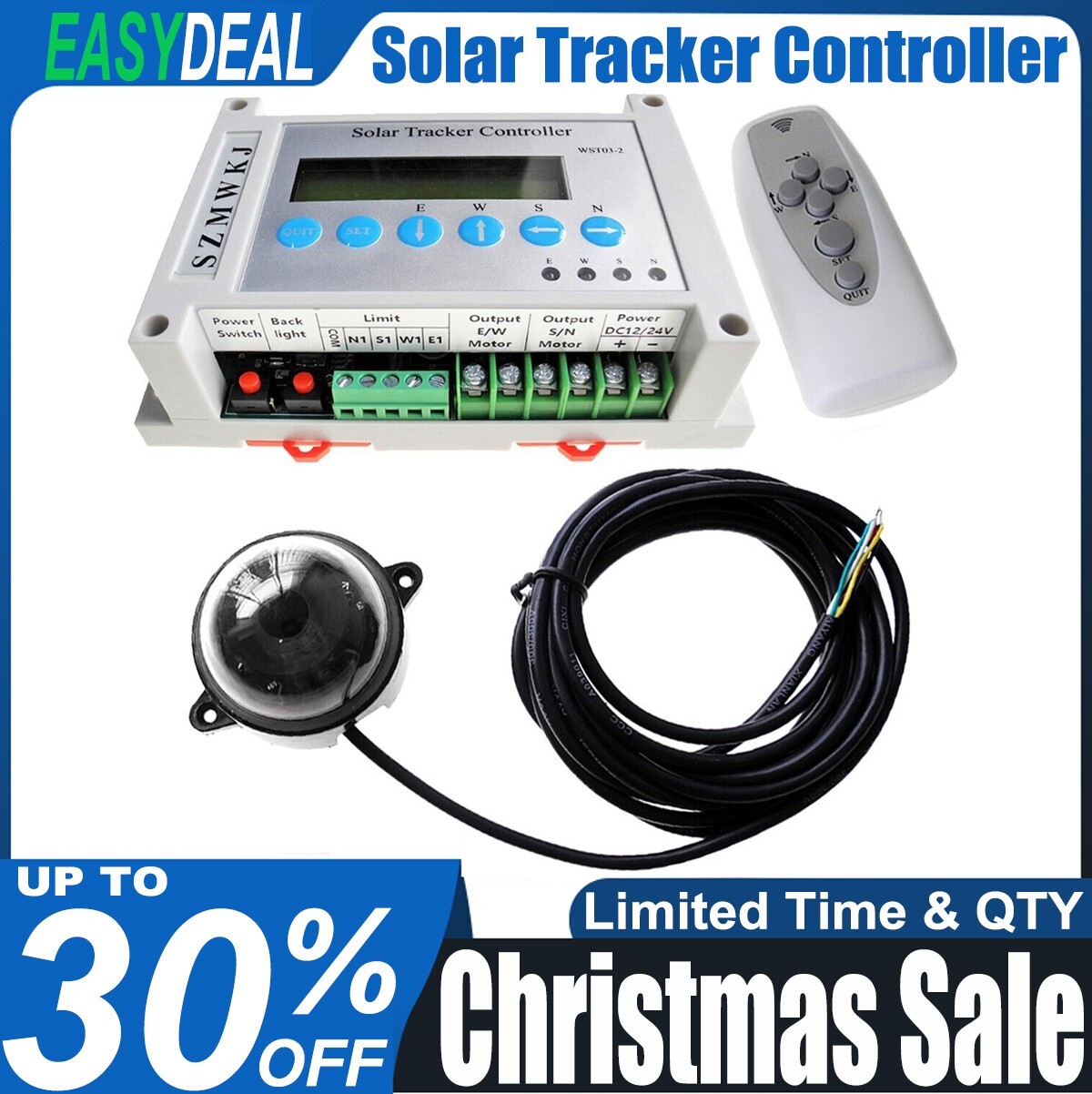 WST03-2 Dual Axis Electric Solar Panel Sun Tracker LCD Controller + IR Remote EL