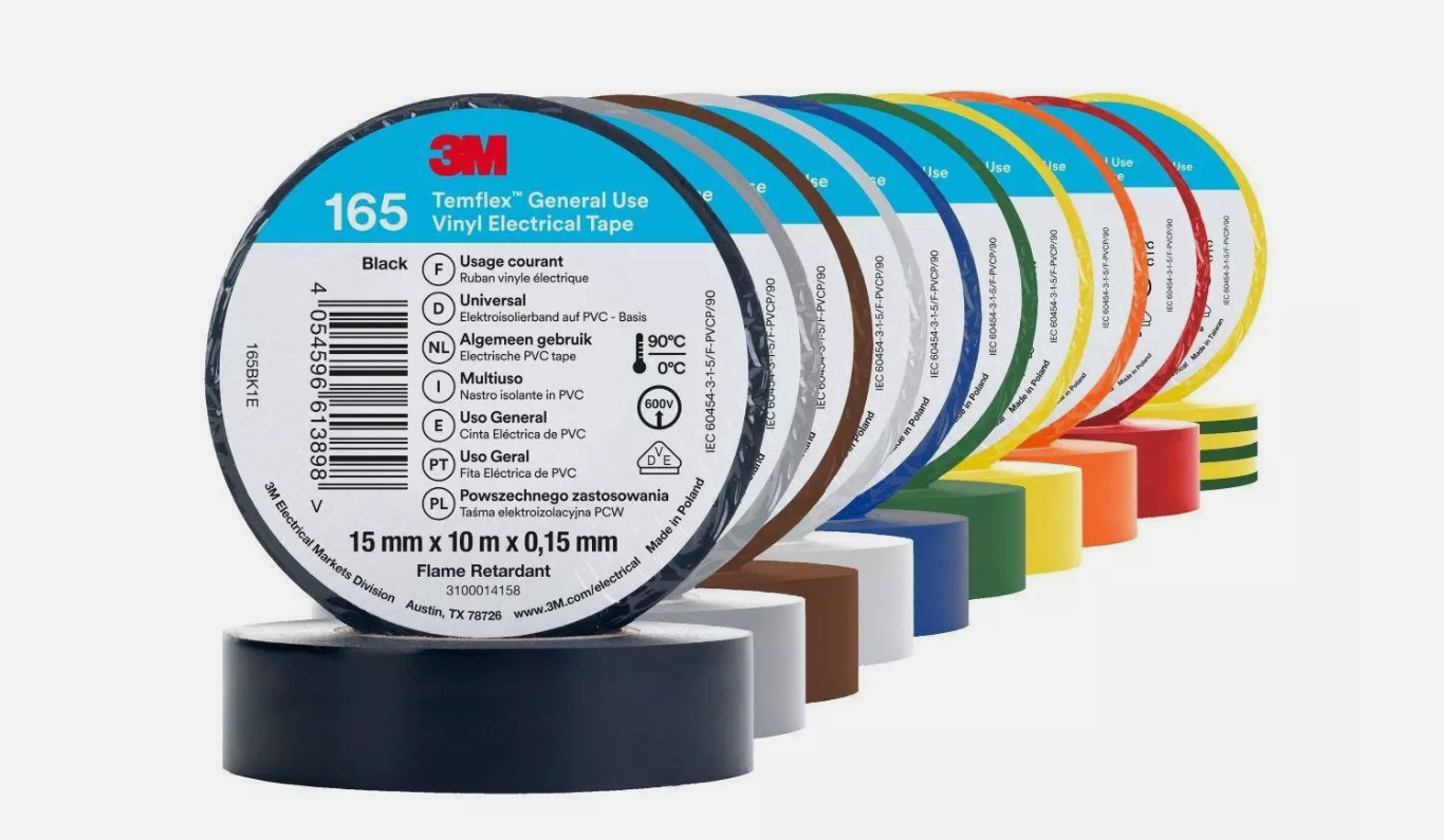 10x PVC Electrical Insulating Tape 15mmx0.15mmx10m; Temflex™ 165 green-yellow 3M
