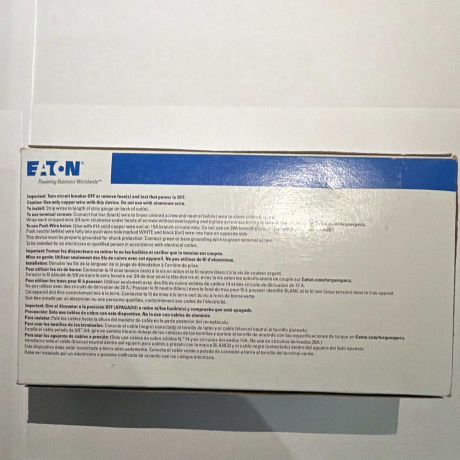 Eaton Tamper Resistant Duplex Receptacle 15A 125V White TR270W 10 Pack