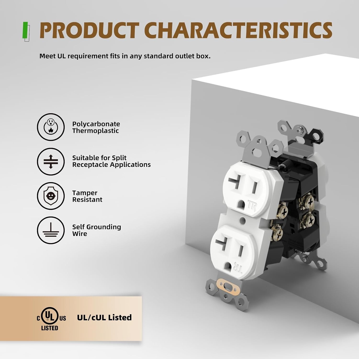 10 Pack 20A Tamper Resistant Duplex Wall Receptacle Self Grounding Electrical