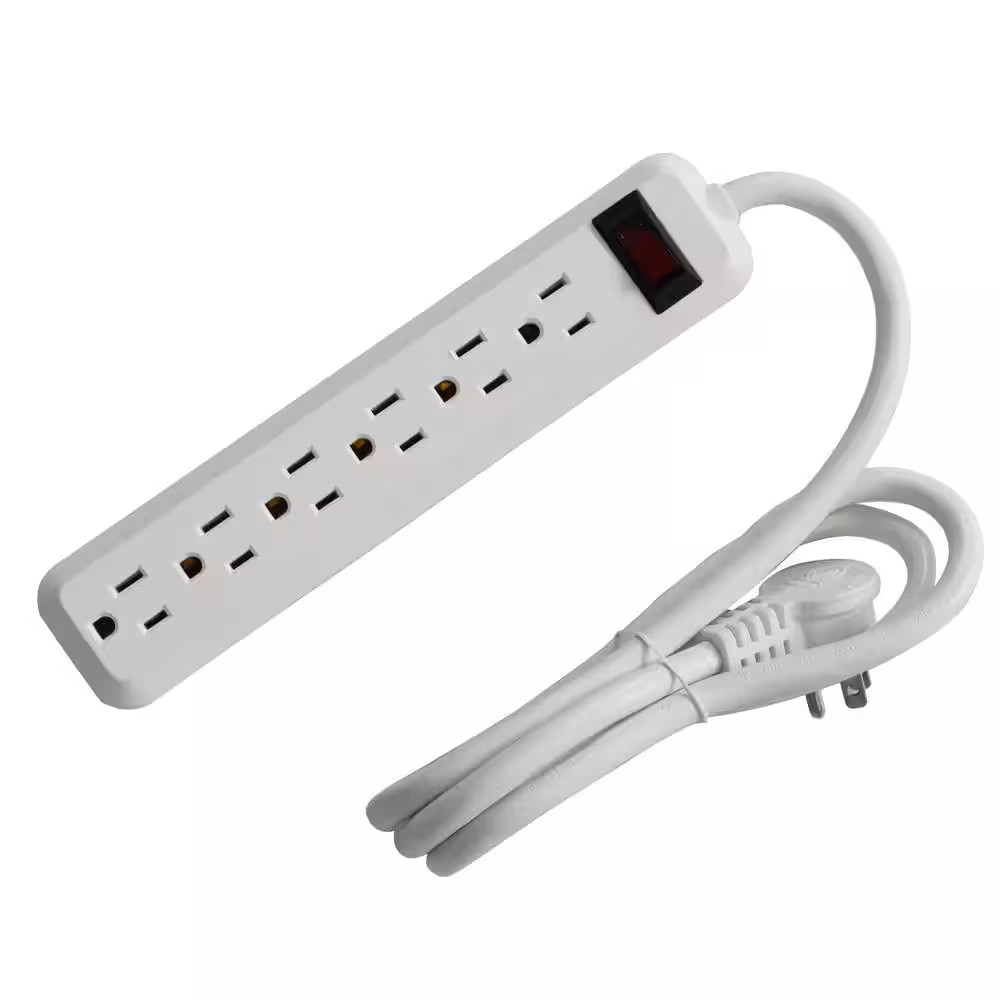 4 Ft. 6-Outlet Power Strip with 45 Degree Flat Angle Plug, White