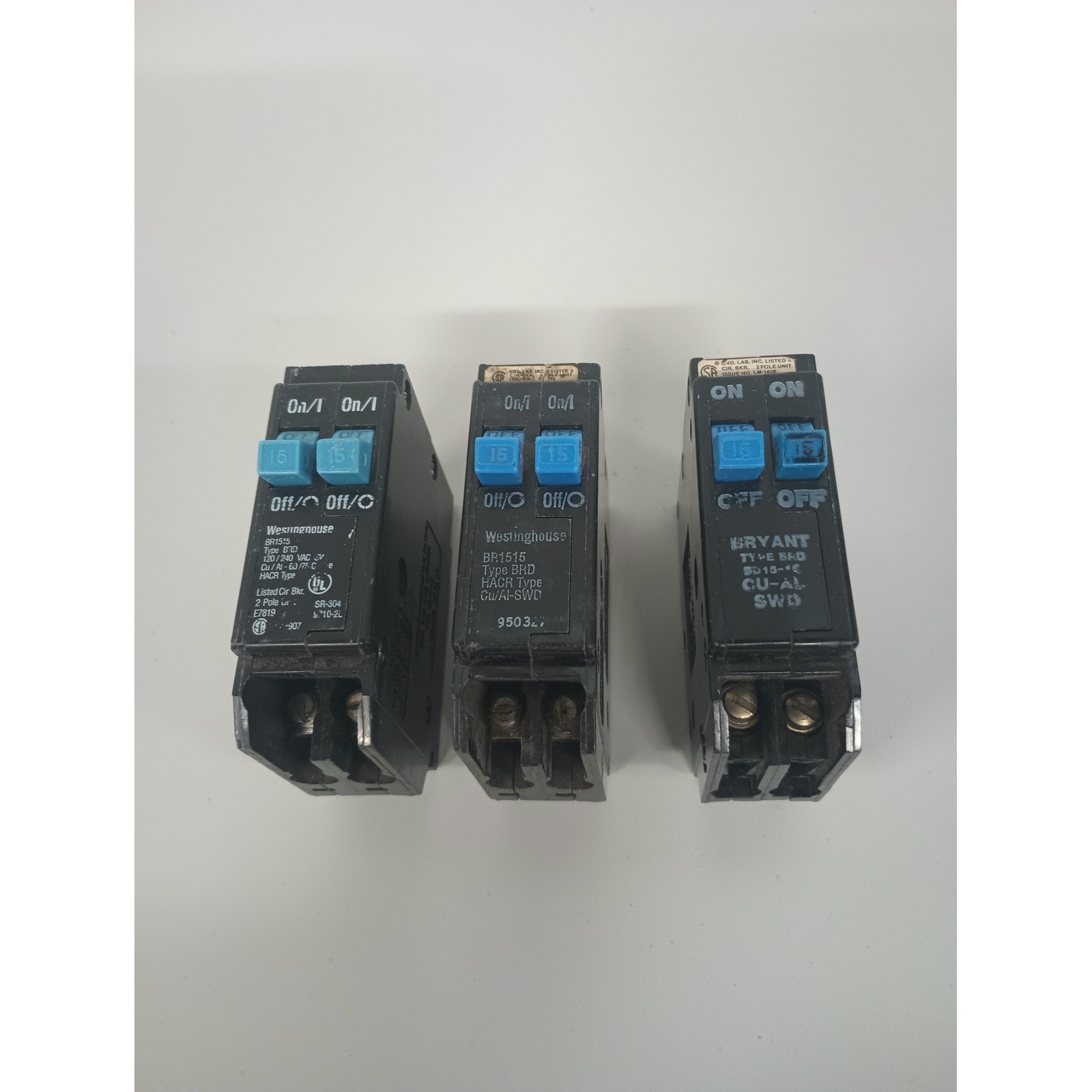 Westinghouse & Bryant 15 Amp Circuit Breaker Lot BR1515 BD15-15 Type BRD 3 Pack