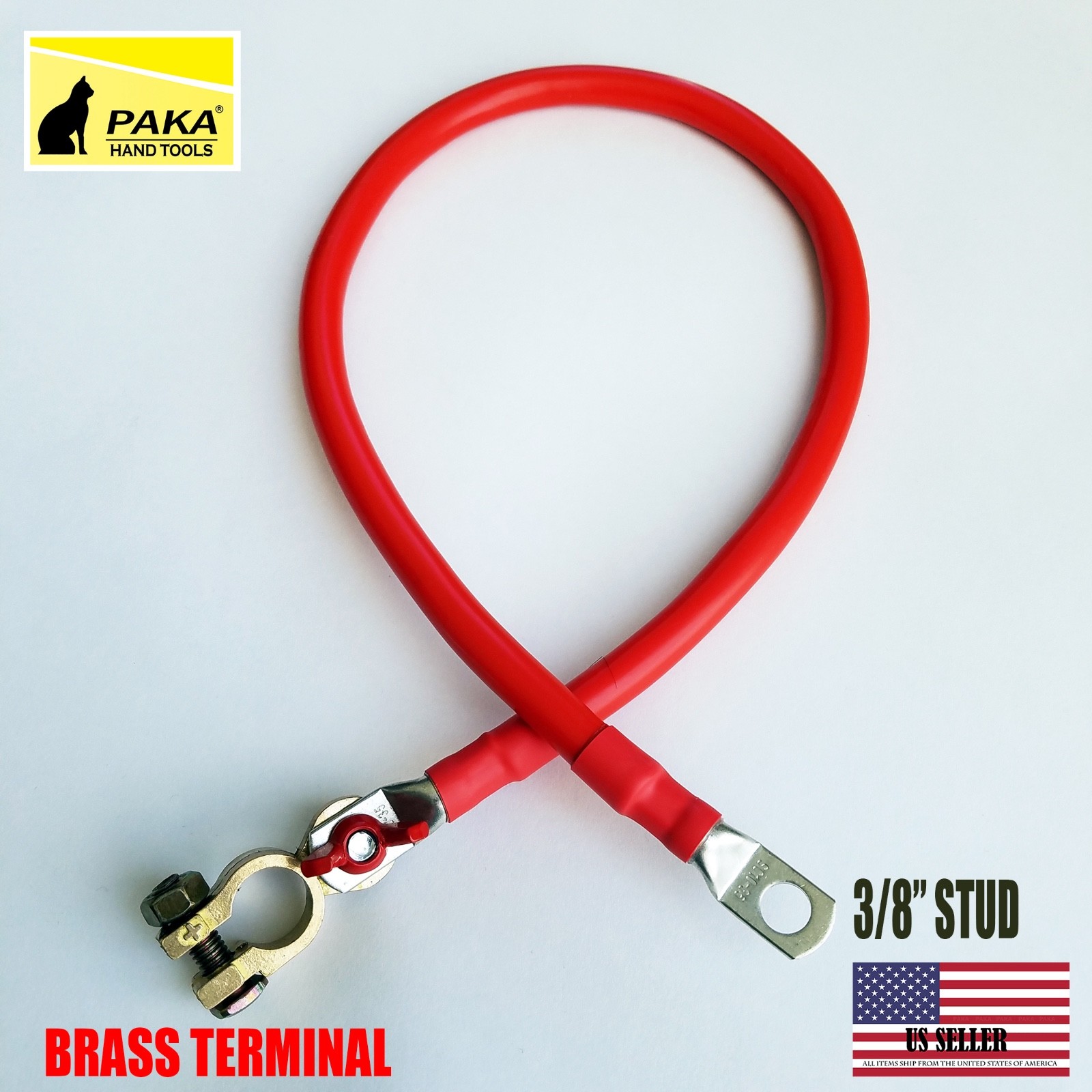 60″Inch- 1/0 GAUGE Battery Cable Positive – 3/8” Lug Stud -Car, Truck, RV, Boat,