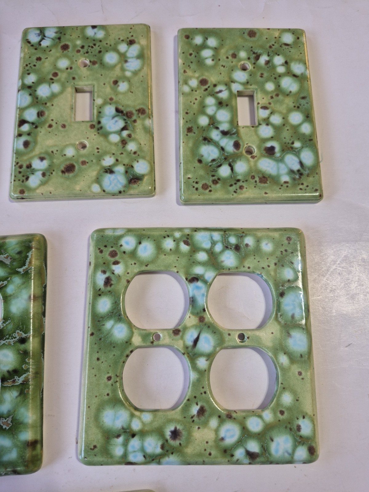 Hand Glazed Ceramic Electrical Covers Green Marble Speckles Teal Turquoise