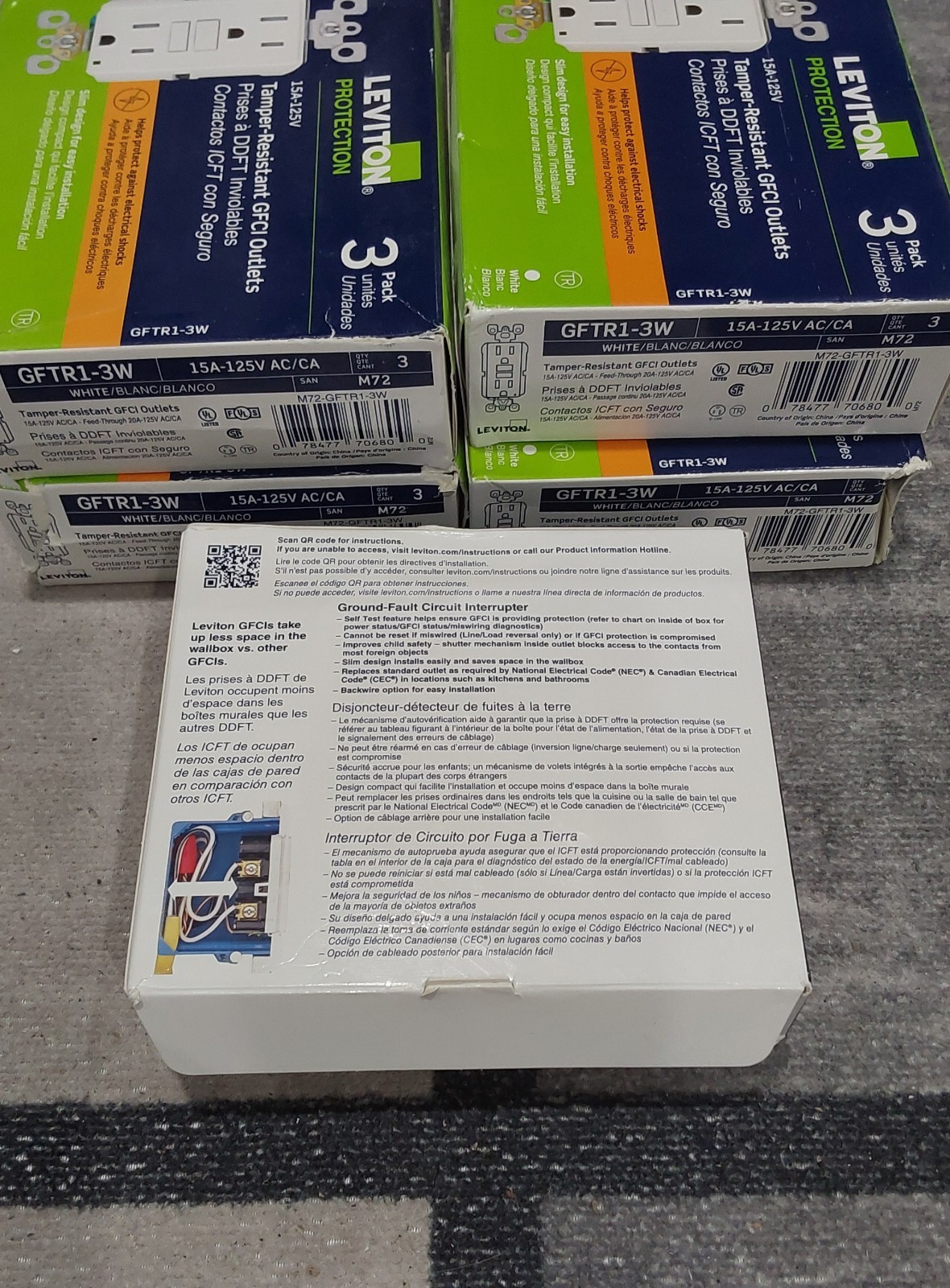Leviton GFTR1-3W White 15A 125V Thermoplastic Tamper Resistant GFCI LOT OF 5 O**
