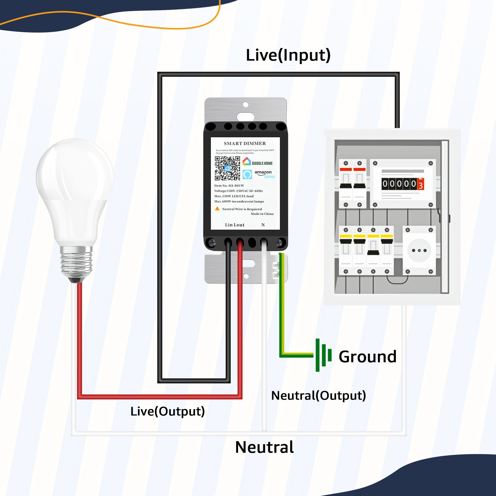 1× Smart Dimmer Switch for Dimmable LED CFL Incandescent WiFi Alexa Google Home