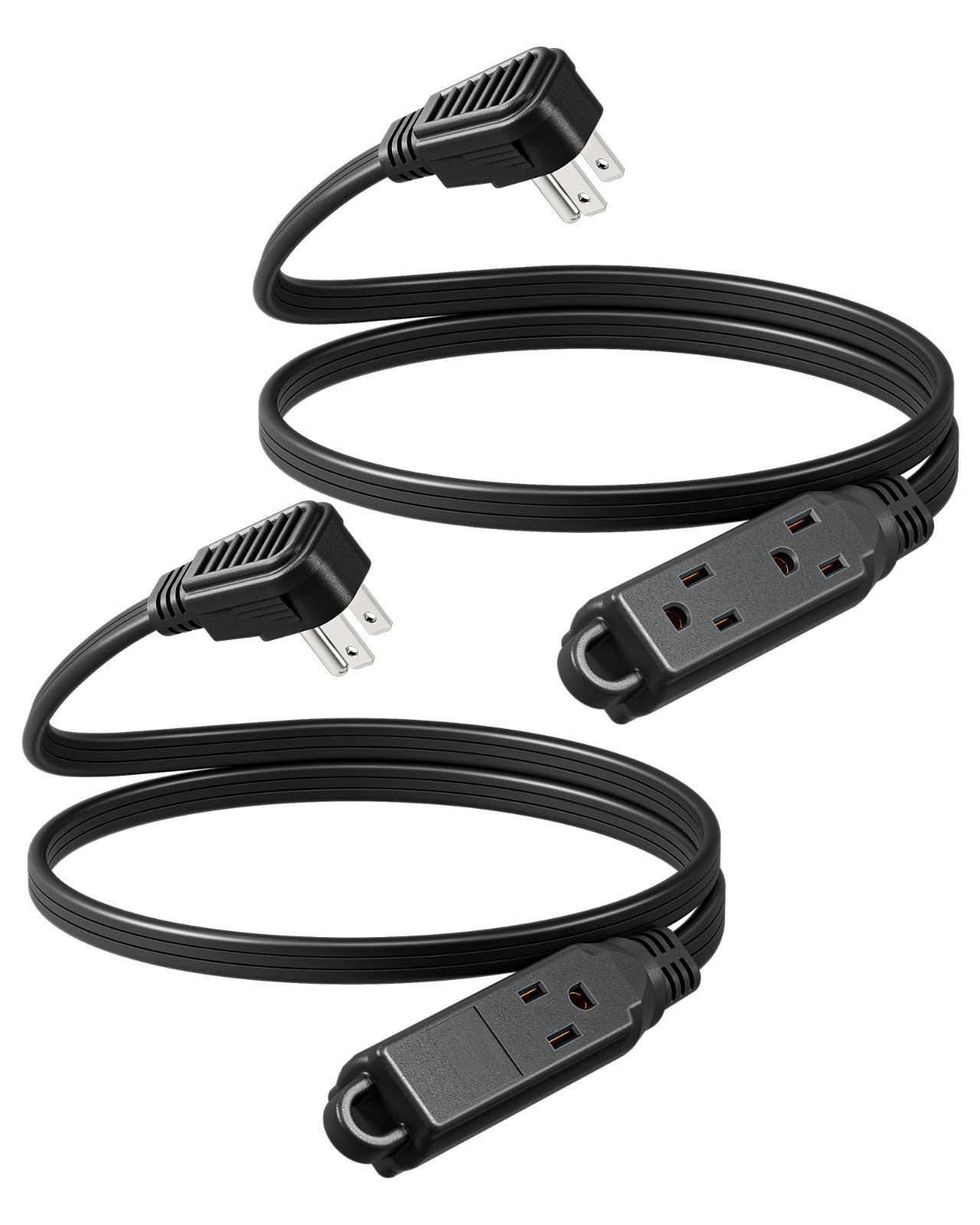 DEWENWILS 2 Pack 3 Outlet Extension Cord with Flat Plug, 3FT 16/3,ETL Listed,