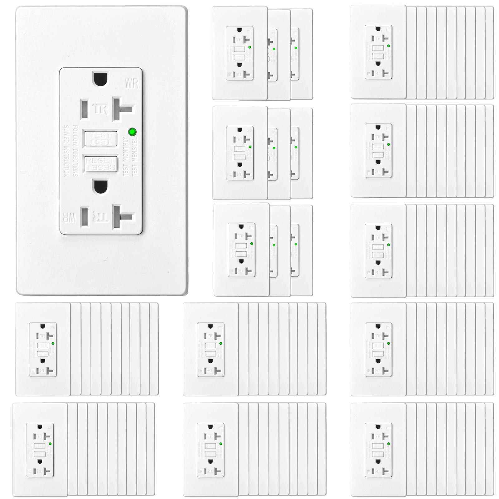 20 Amp GFCI Outlet LED Indicator TR WR Ground Fault Circuit Interrupter 100 Pack