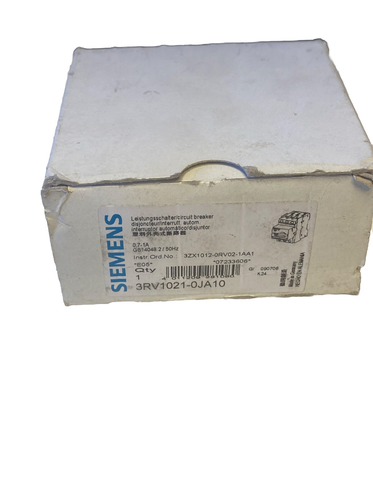 Siemens SIRIUS 3RV1021-0JA10 Circuit Breaker 0.7-1.0 A S00 Size New