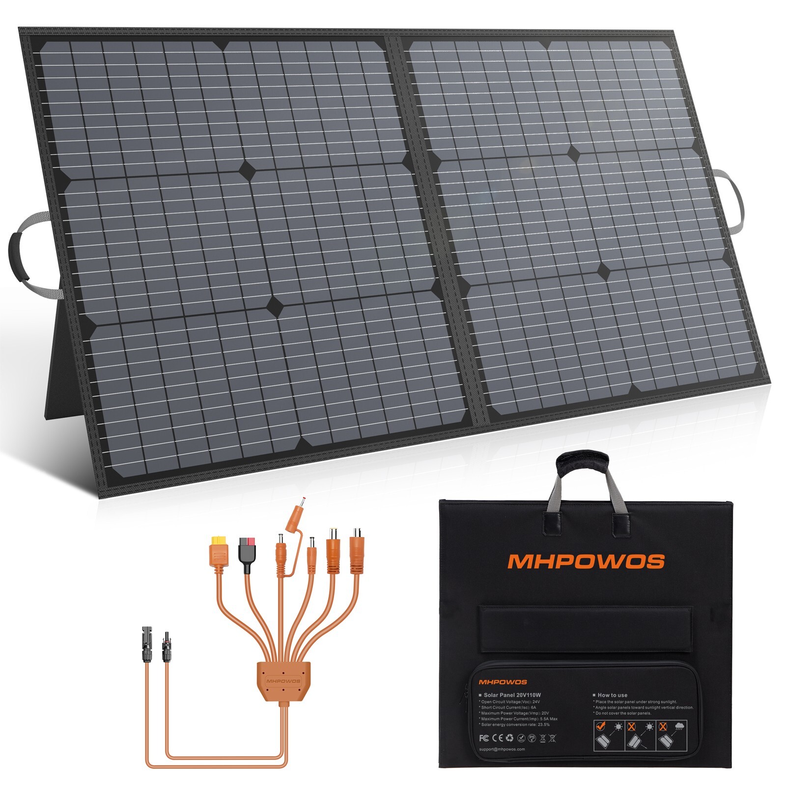 MHPOWOS 110W 220W Solar Panel Folding for Jackery Explorer 1000 v2 Power Station
