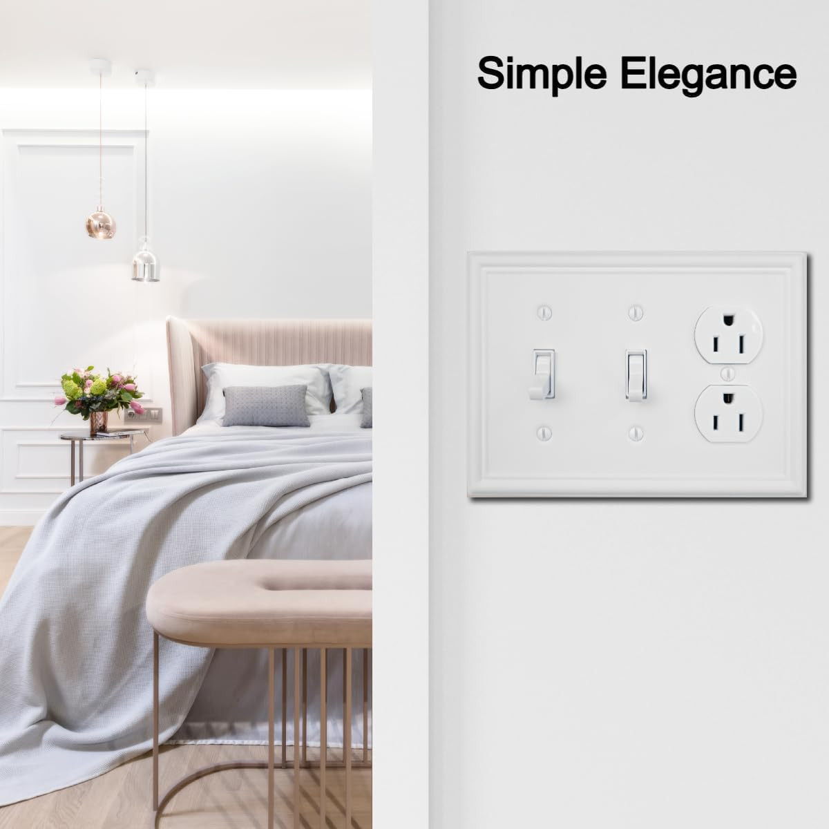 Double Toggle/Single Duplex Light Switch Cover Luca Metal Wall Plate, 2-Pack Whi
