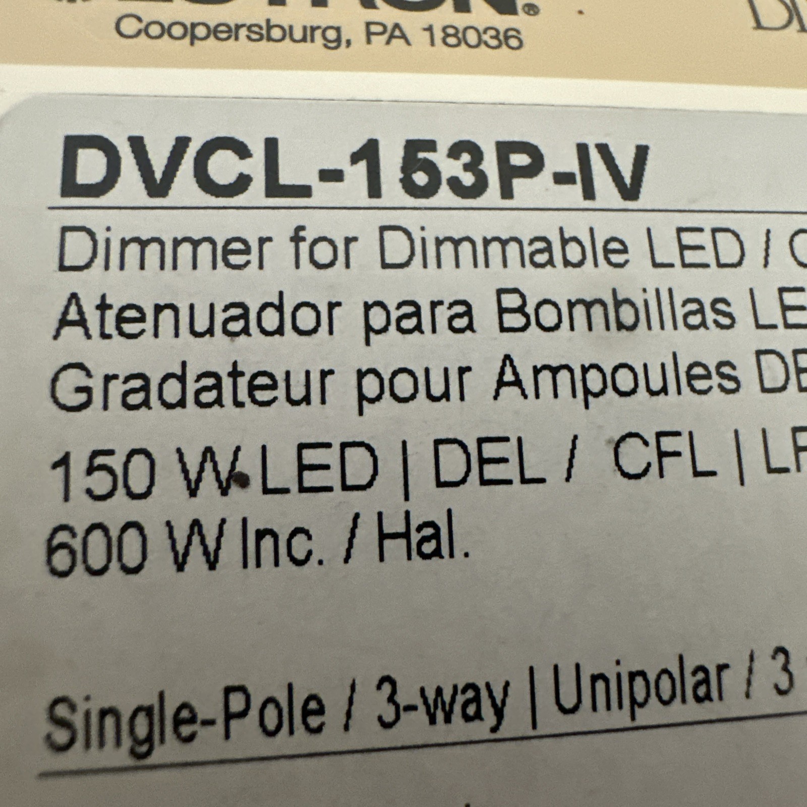 Lutron DVCL-153P-IV Diva Dimmable CFL/LED Dimmer Ivory 120V ~ 60Hz NIB