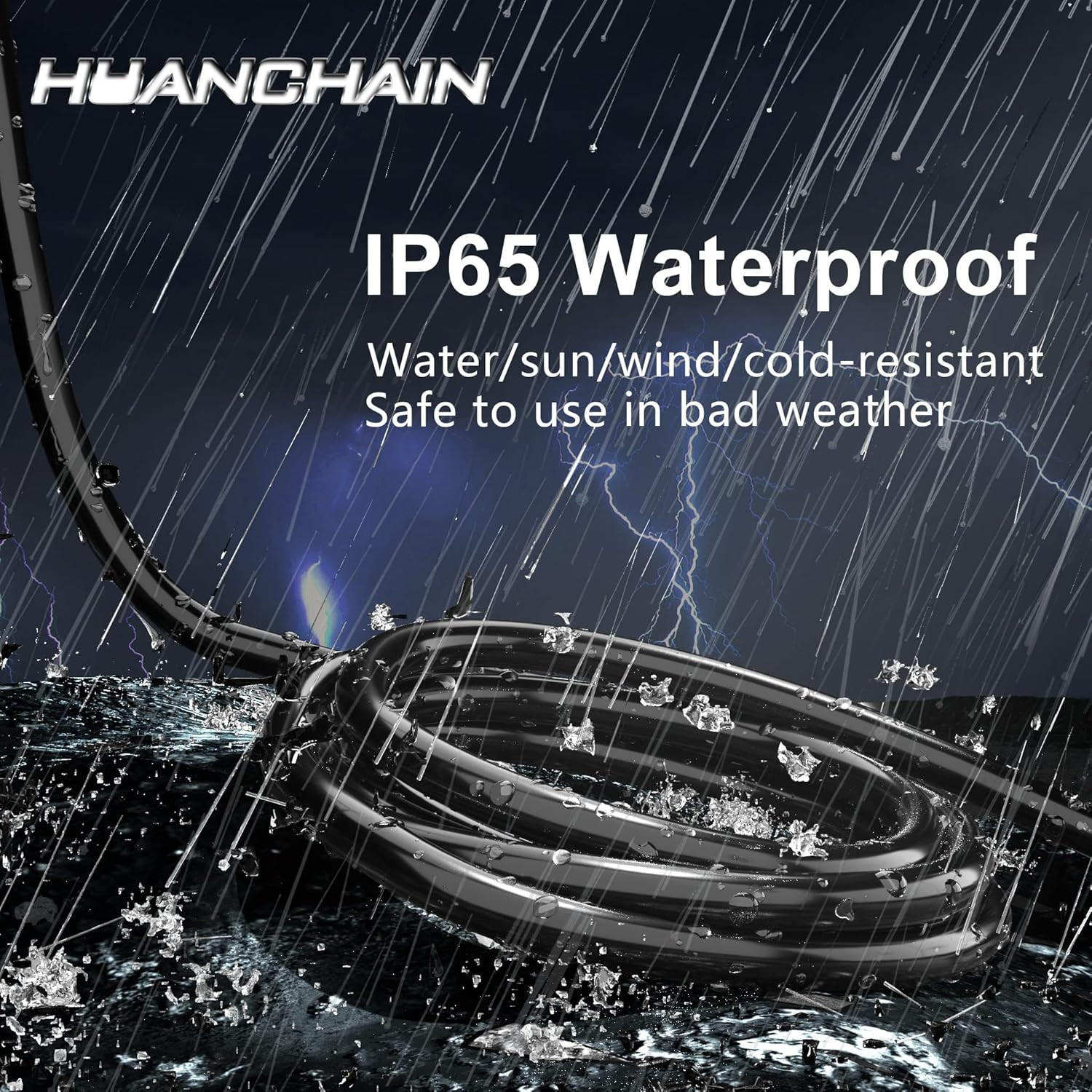 HUANCHAIN 4 FT 16 Gauge Black Indoor Outdoor Extension Cord Waterproof, Flexible