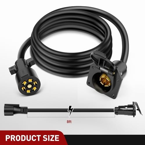 7 Way Trailer Plug Extension Cord 8 Feet Heavy Duty 8FT Trailer Extension Cord