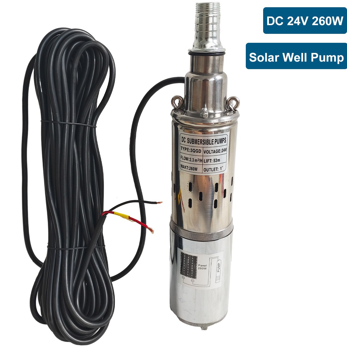3” 24V Solar Deep Well Pump Water Pump 1200L/H Stainless Steel Submersible