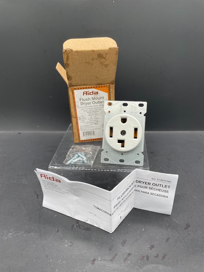 Aida Flush Mount Dryer Outlet 3 Pole 4 Wire New Open Box