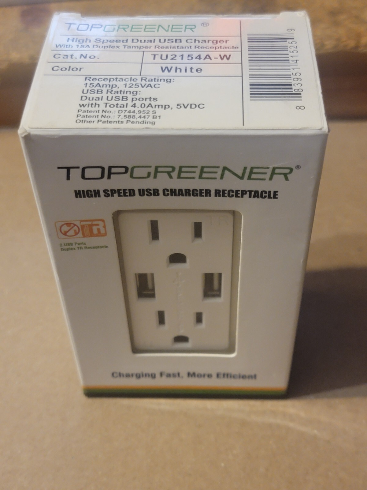 TOPGREENER High Speed USB Charger Receptacle Charging Fast Dual USB Port