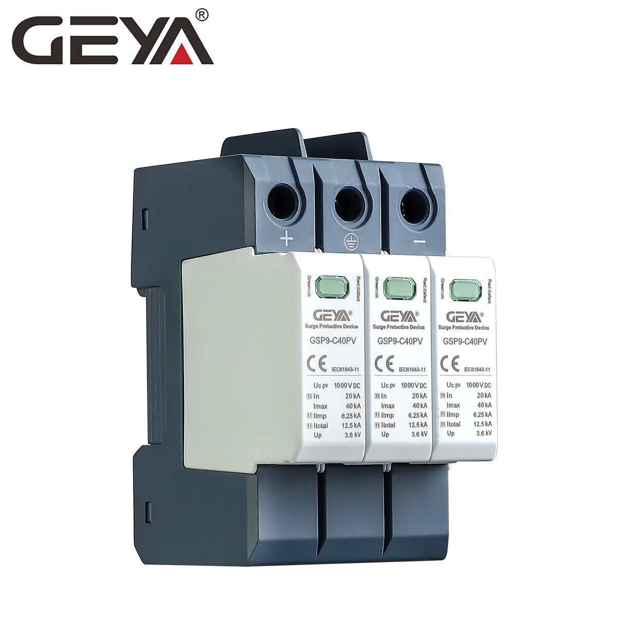 GEYA Solar PV DC SPD 3P 1000/1500V Surge Protector Lighting Arrester Device 40kA