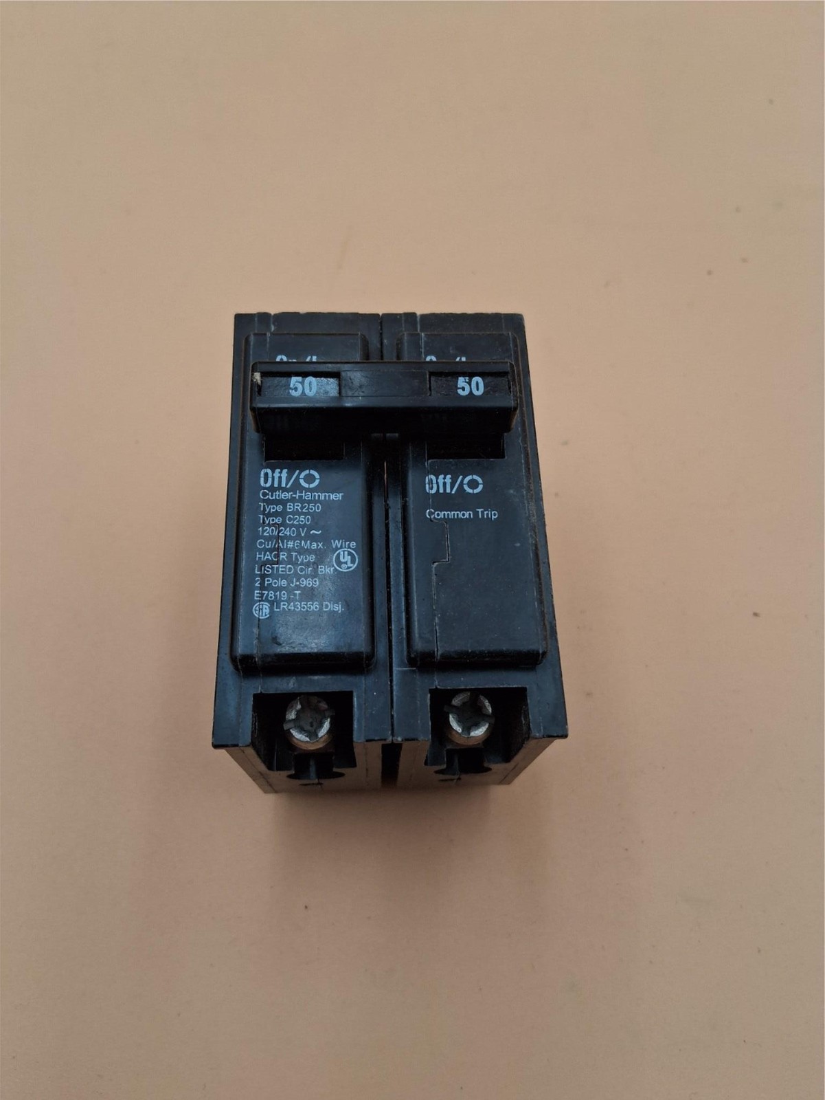 NOS BR250 Cutler Hammer Plug-In 2-Pole Circuit Breaker 50 Amp 120/240V
