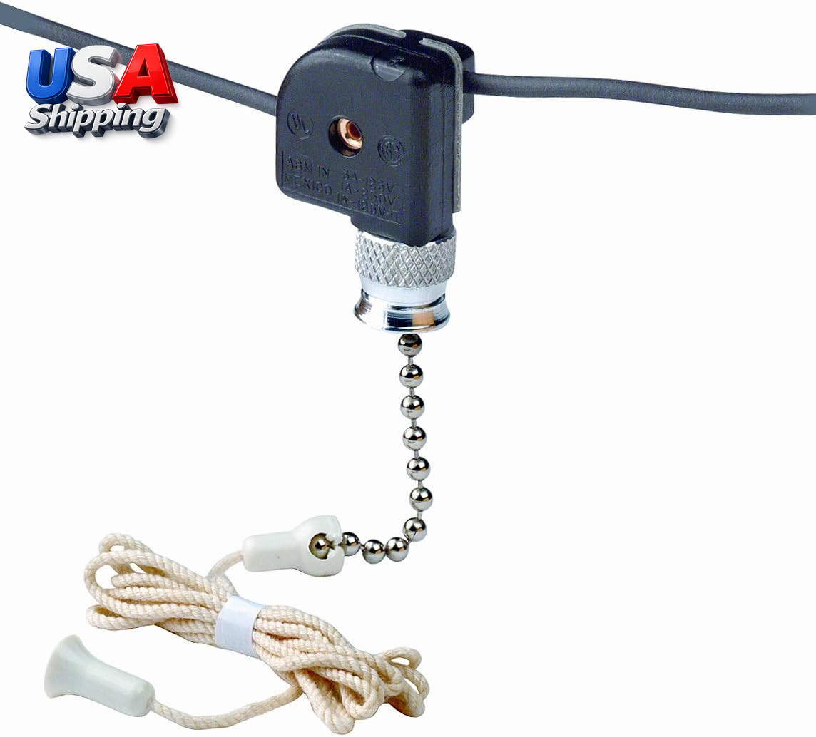 Pull Chain Switch, Single Pole On-Off; 1A-125V T, 3A-125V, 1A-250V; with Two 6 I