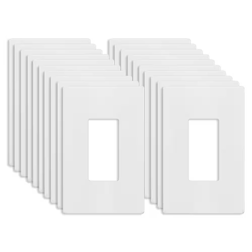 1-Gang Midsize, White Decorator/Rocker, Plastic Polycarbonate, Screwless Wall Pl