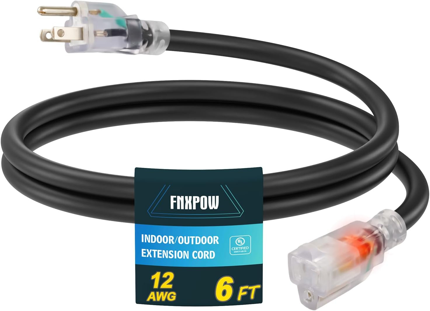 Indoor Outdoor Extension Cord, 12 Gauge 3 Prong Weatherproof Heavy Duty Gray Ext