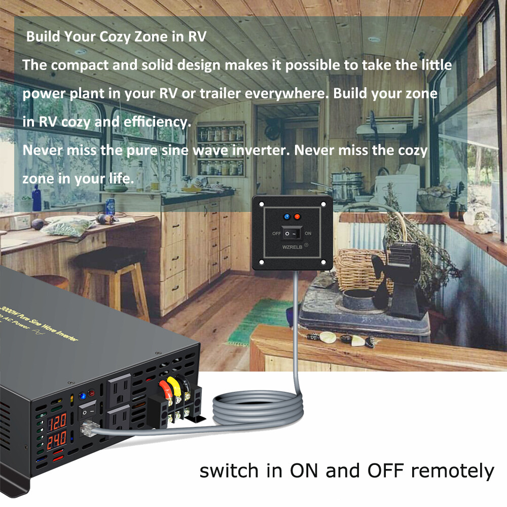 1500W Pure Sine Wave Inverter 12V DC to AC 120V Solar System Car Remote Control