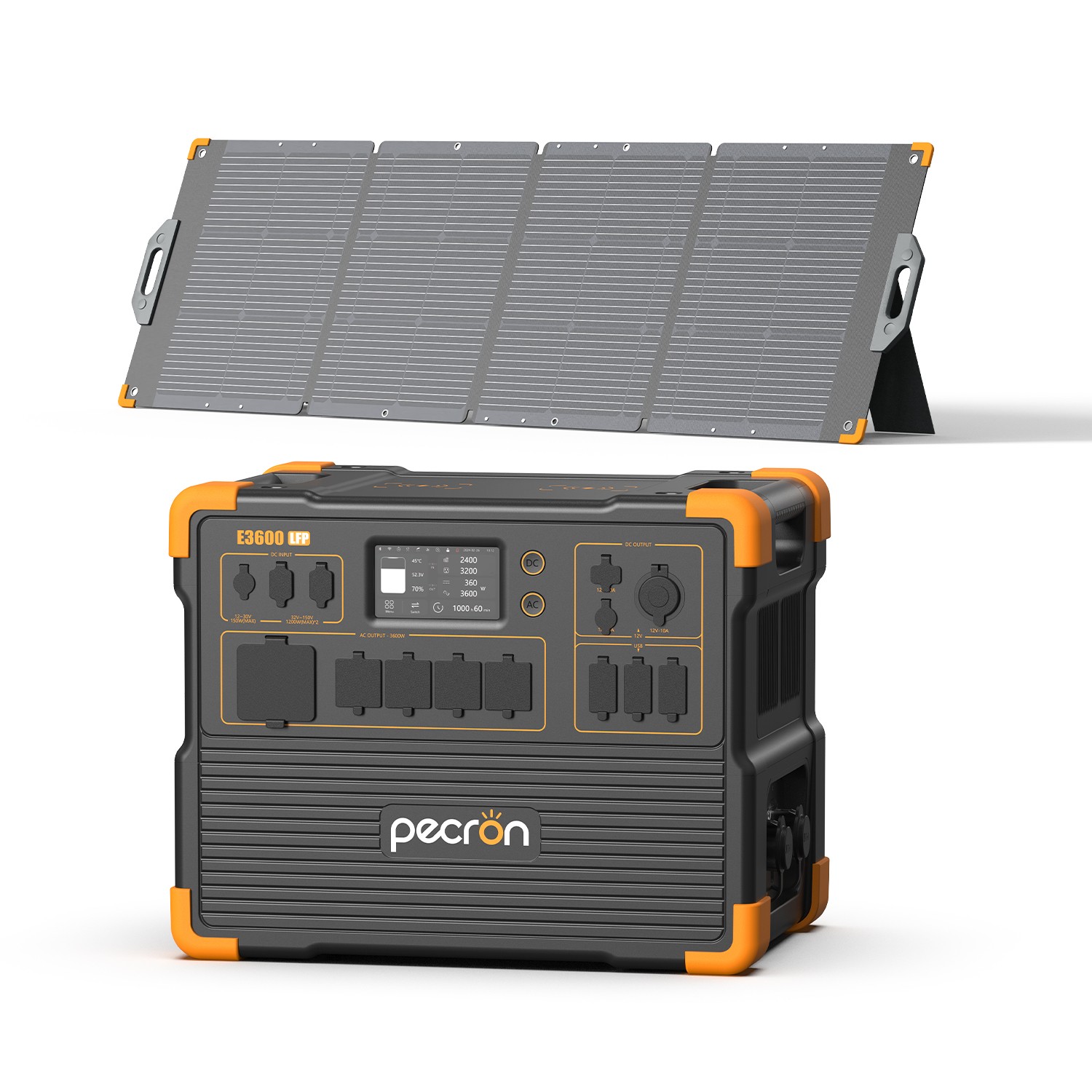 E3600LFP 3072Wh Pecron Portable Power Station Solar & 200W/36V Solar Panels Kit