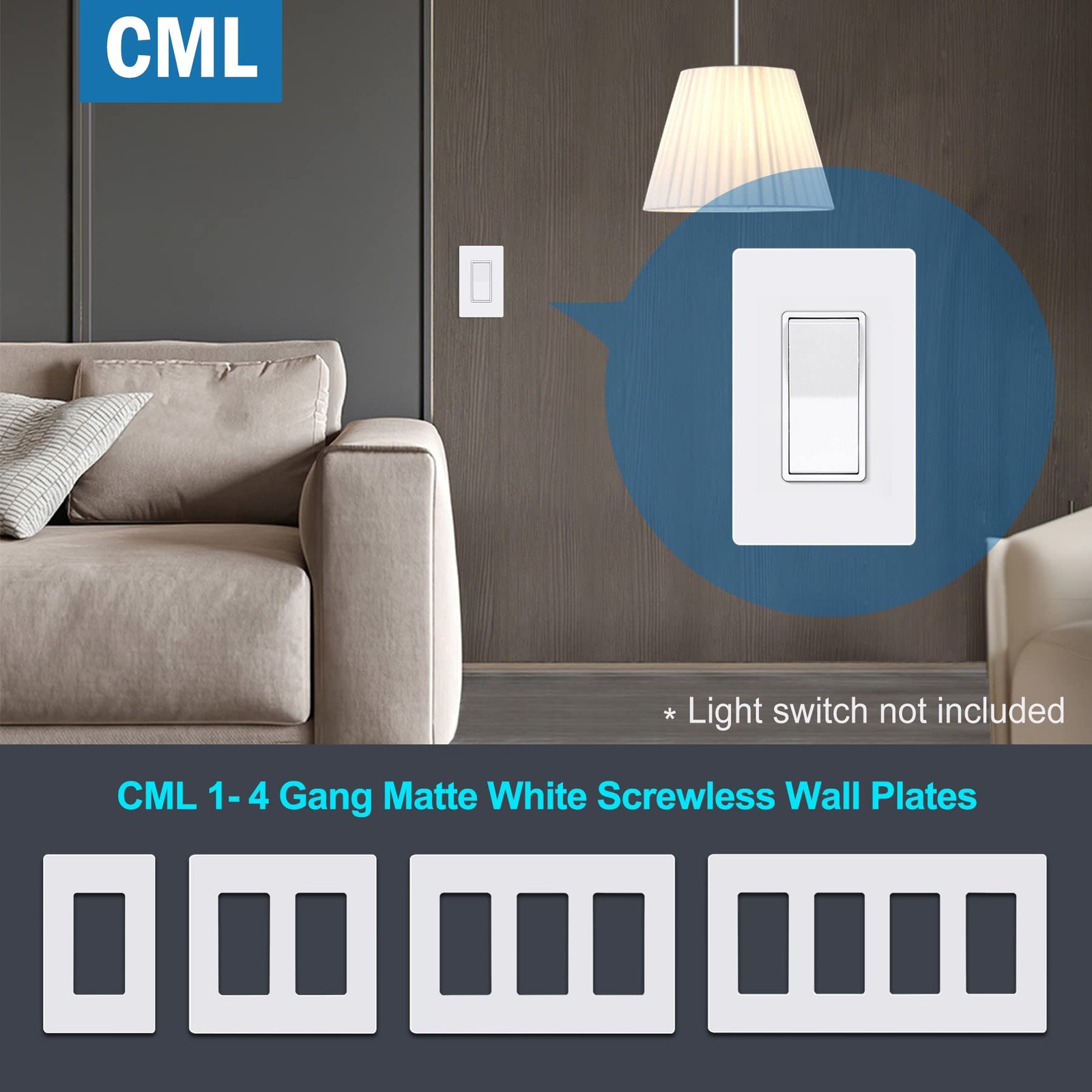 CML Matte White Decorator Screwless Wall Plate, 8 Pack 1-Gang Outlet Covers a…