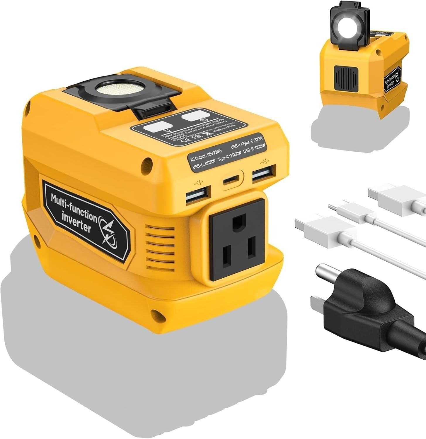 Power Inverter Compatible with Dewalt 20V Battery with 400lm LED Light