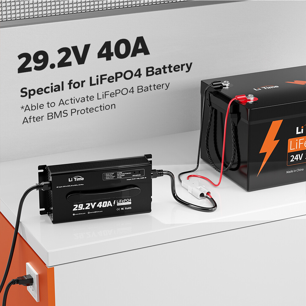 LiTime 29.2V 40A AC-DC Smart Charger for 24V Deep Cycle Lithium LiFePO4 Battery