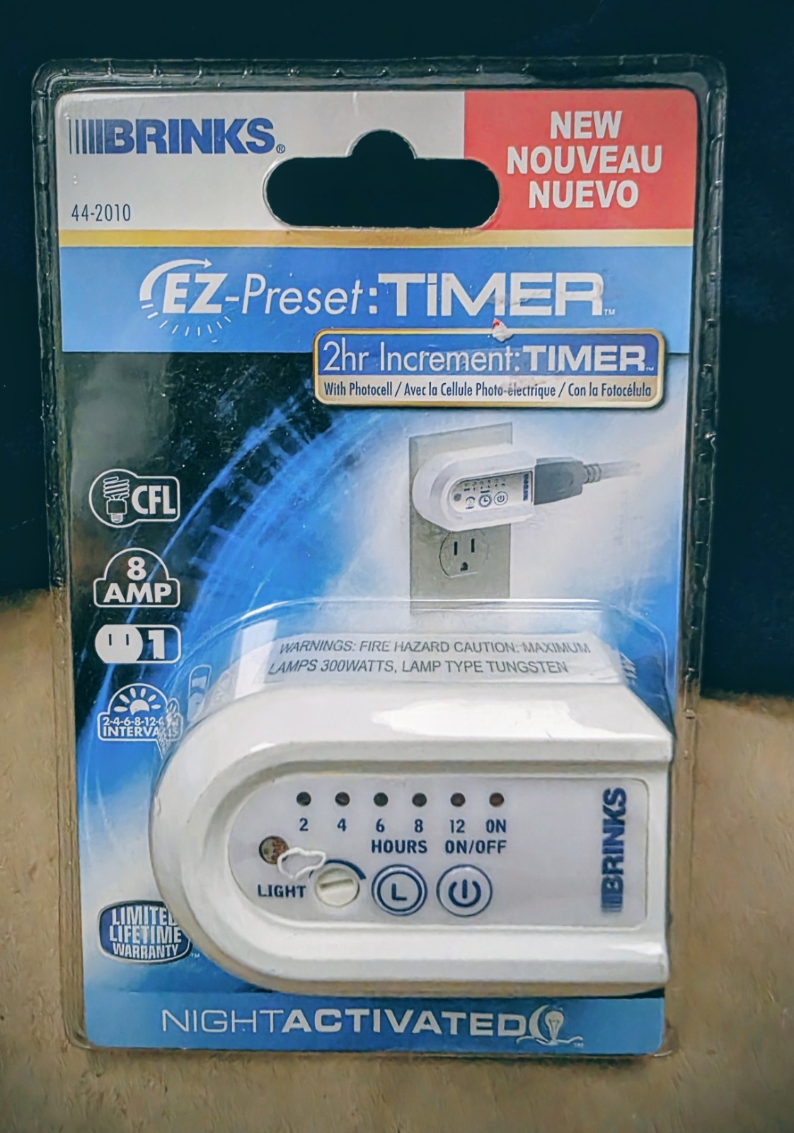 Brinks EZ Preset Timer Night Activated 2 HR Increment 2-4-6-8-12-ON – 8 AMP NEW