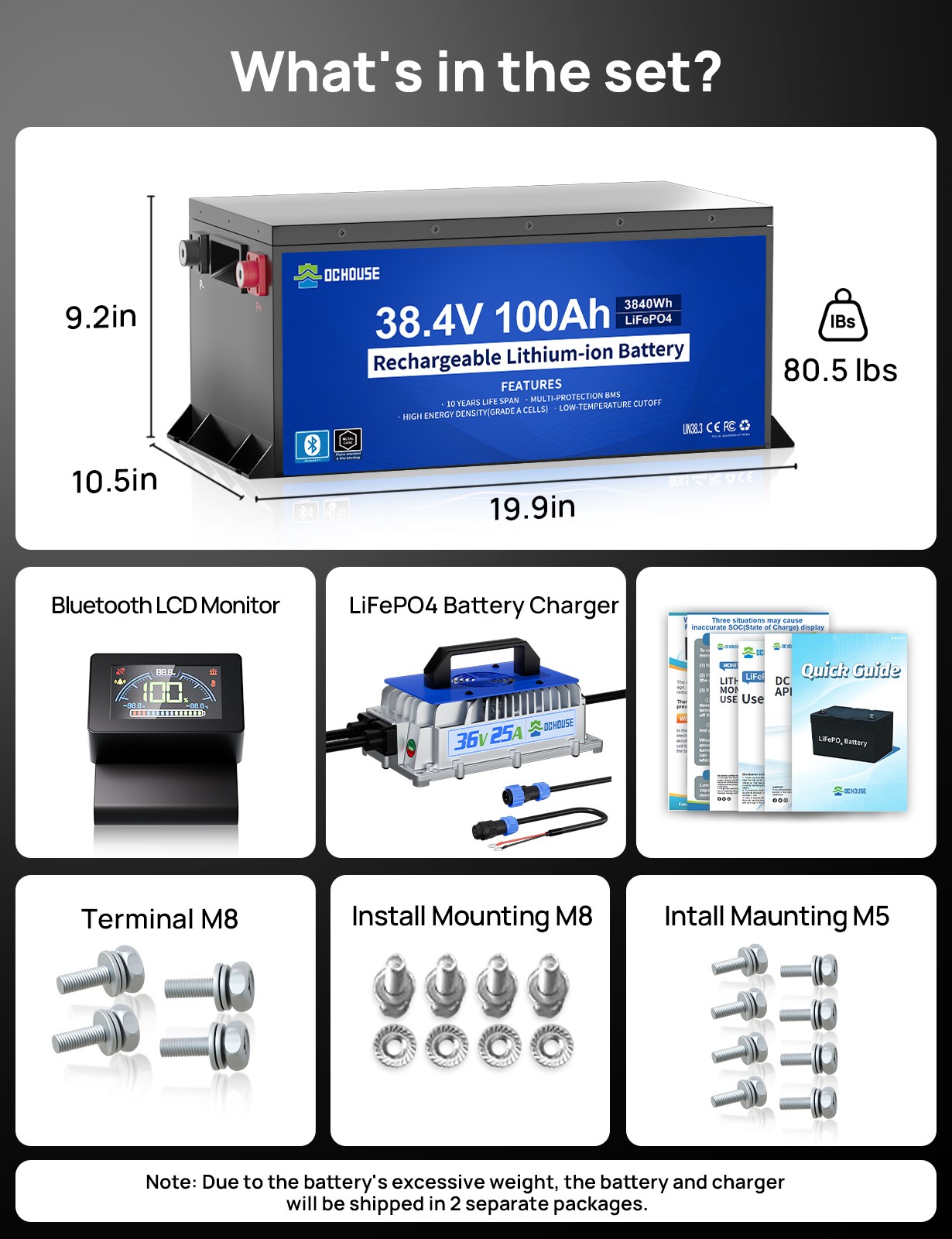 36V 100Ah Golf Cart Lithium Battery 200A BMS with 25A Charger Trolling Motor