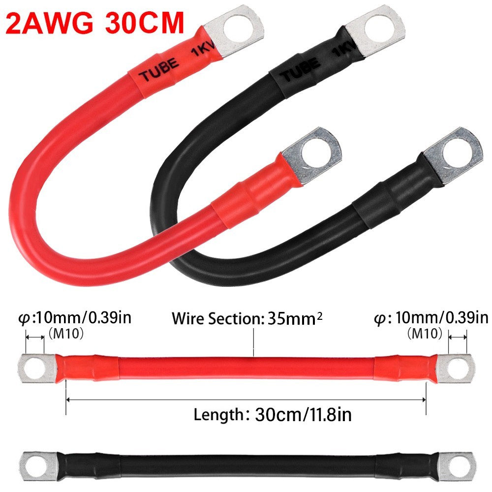 2AWG Battery Cable Pure Copper Battery Inverter Cables with 3/8in Lugs Both Ends