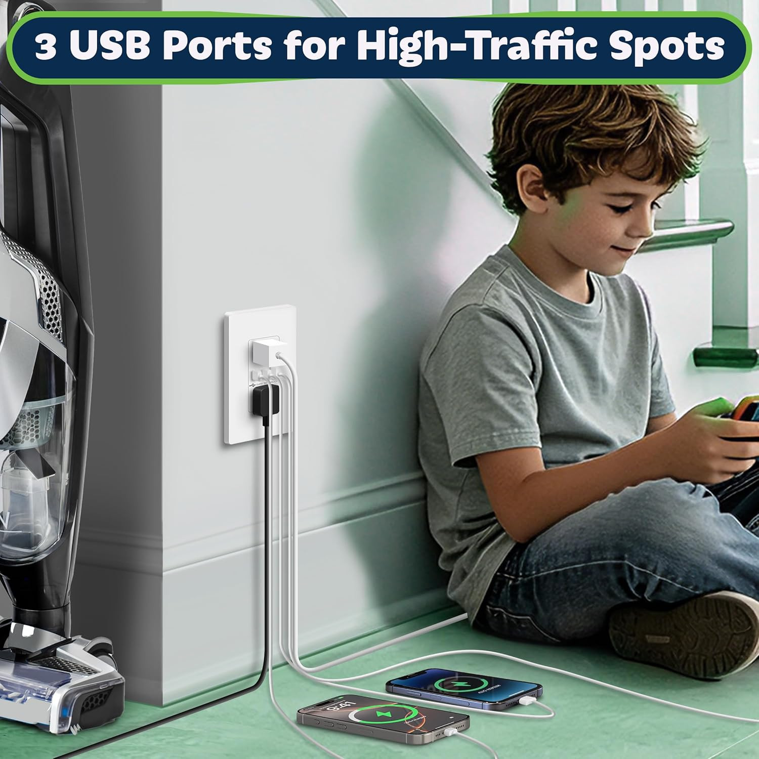 4.2A 3-Port Type C USB Outlet, 15 Amp Receptacle Plug, Charging Power Outlet wit