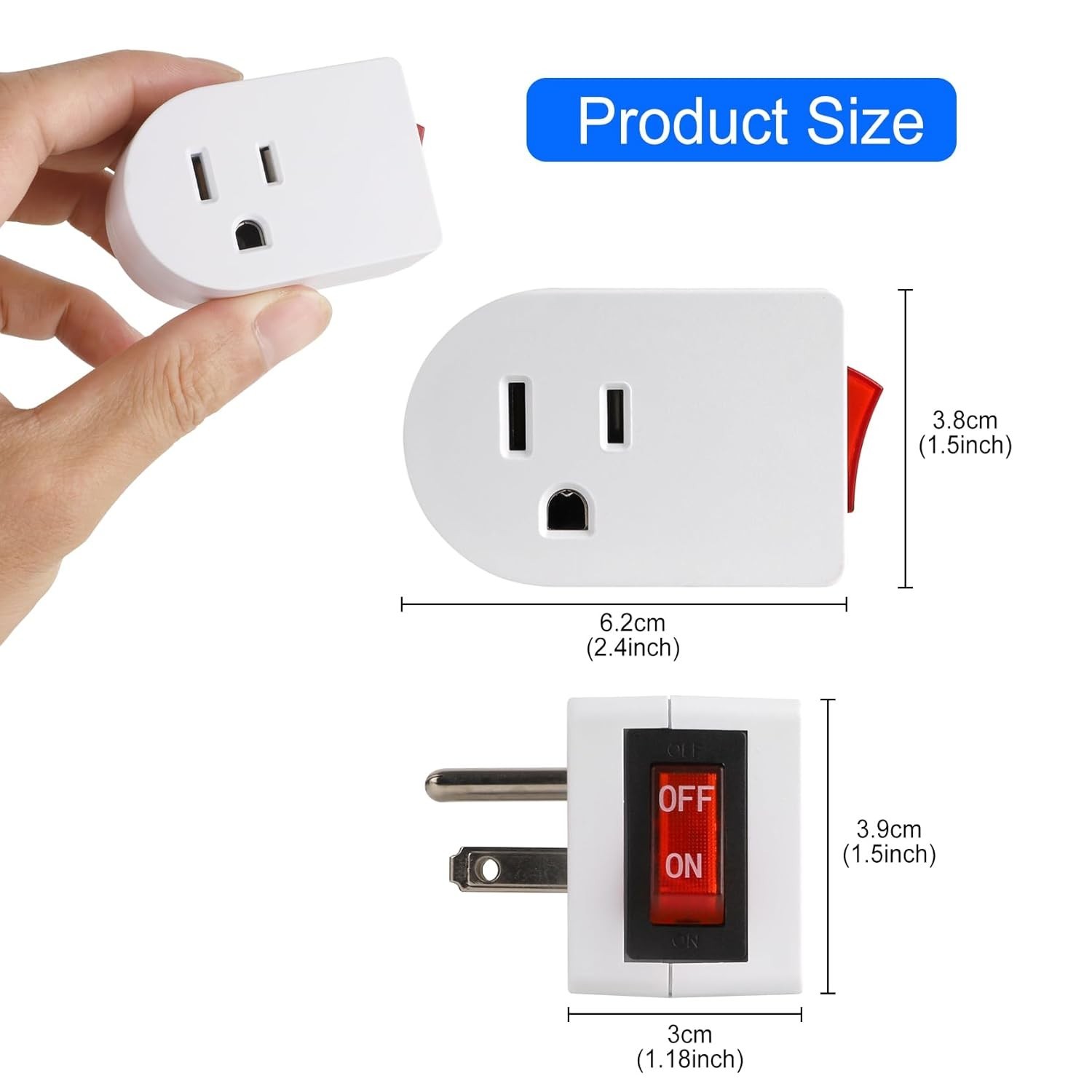 Grounded Outlet with on off Switch (4 Pack), Single Power Adapter Outlet 15A 187