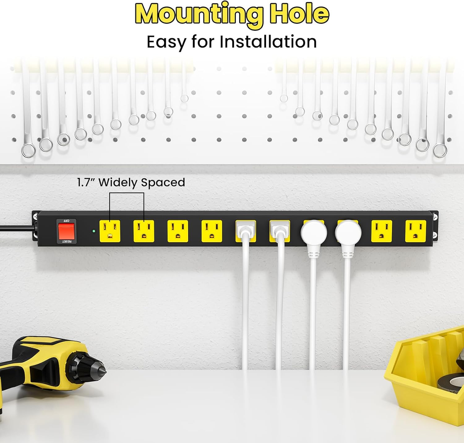 10 Outlet Metal Power Strip with 2100J Surge Protector, Heavy Duty 6FT Extension