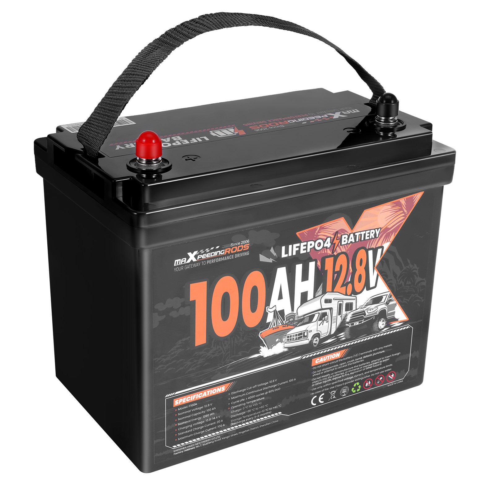 Caravan Overland Battery 12V 100Ah Lithium, Built-in BMS, Expandable 20.48kWh