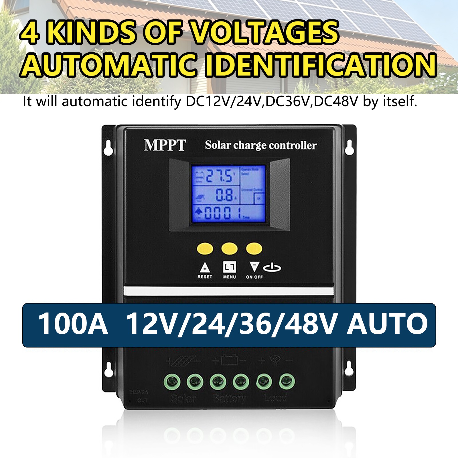 100A 12V/24V/36V/48V Solar Charge Controller Tools LCD Dual USB for Battery