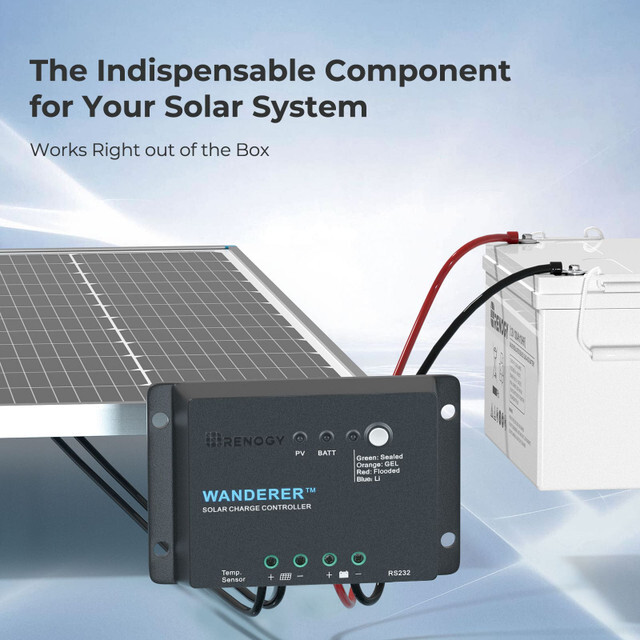 Renogy Wanderer Li 30A 12V PWM Negative Ground Solar Charge Controller Lithium