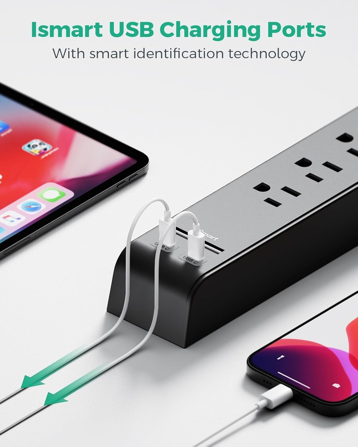 5 Ft Braided Extension Cord Surge Protector, 6 Outlets + 4 USB Ports, 900 Joules
