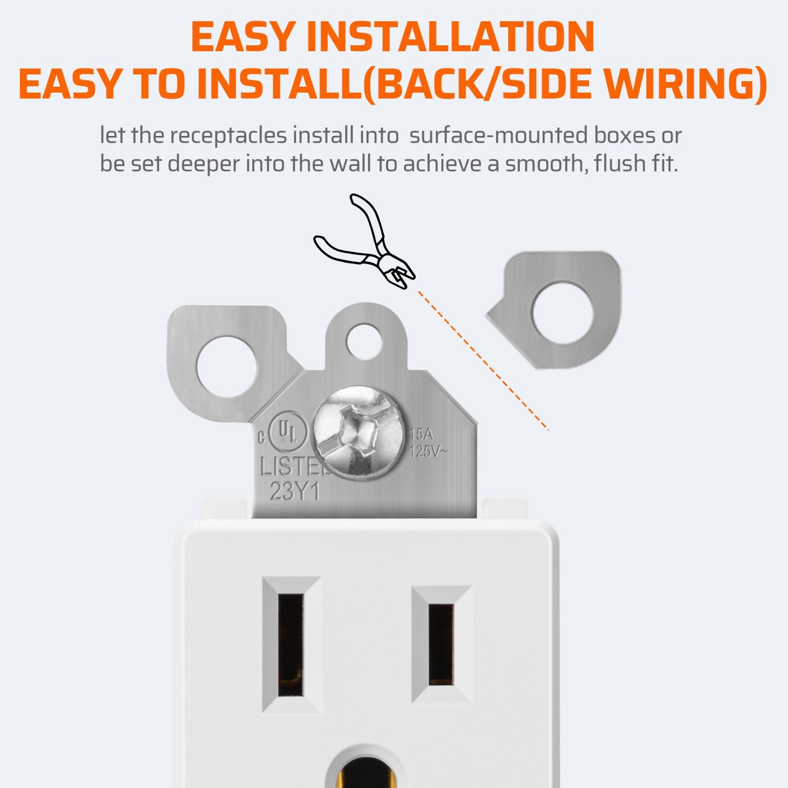 DEWENWILS 10 Packs Standard Electrical Wall Outlet, Non-Tamper Resistant,15 Amp