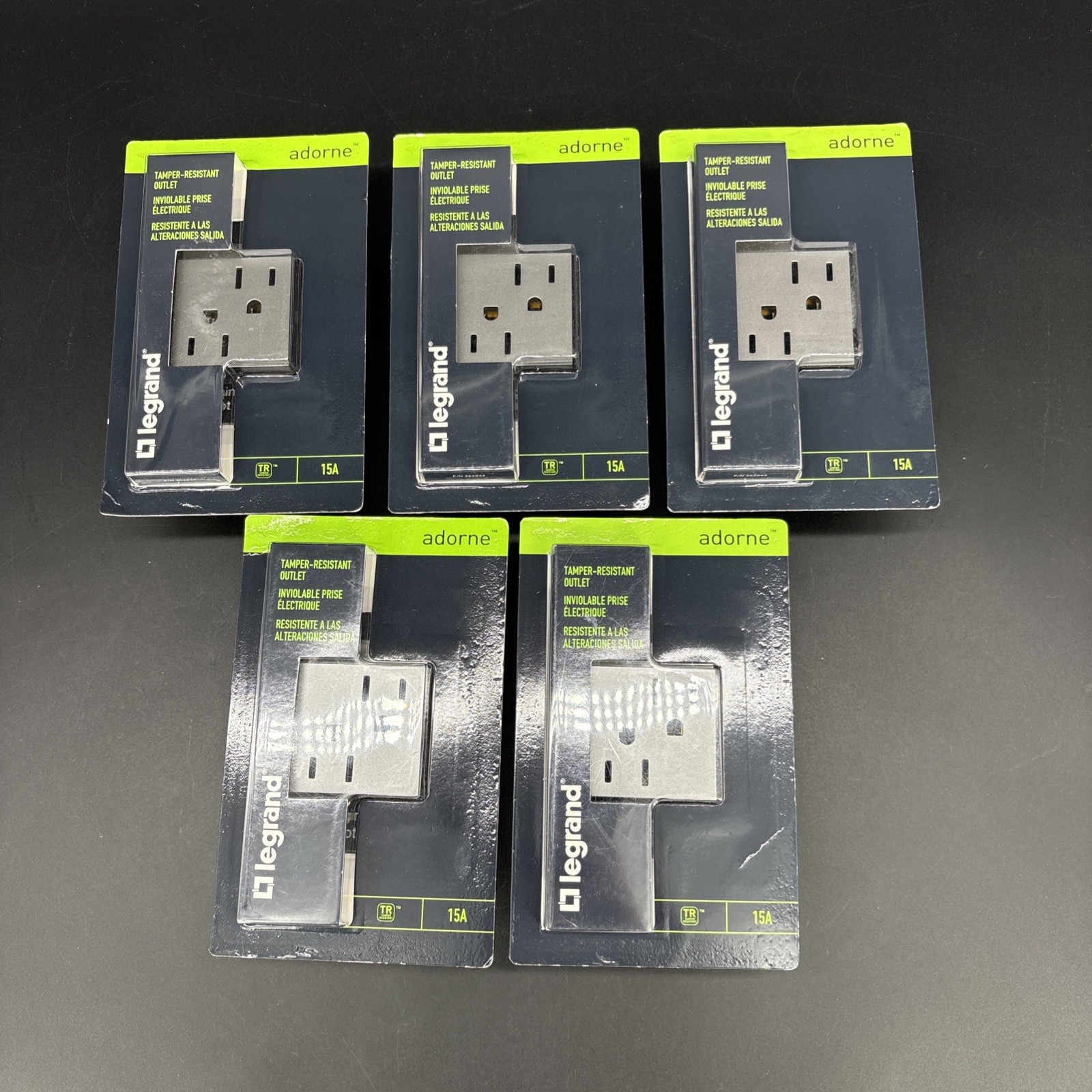 Lot Of 5 – Legrand Adorne 15A Tamper-Resistant Outlet Magnesium Finish ARTR152M4