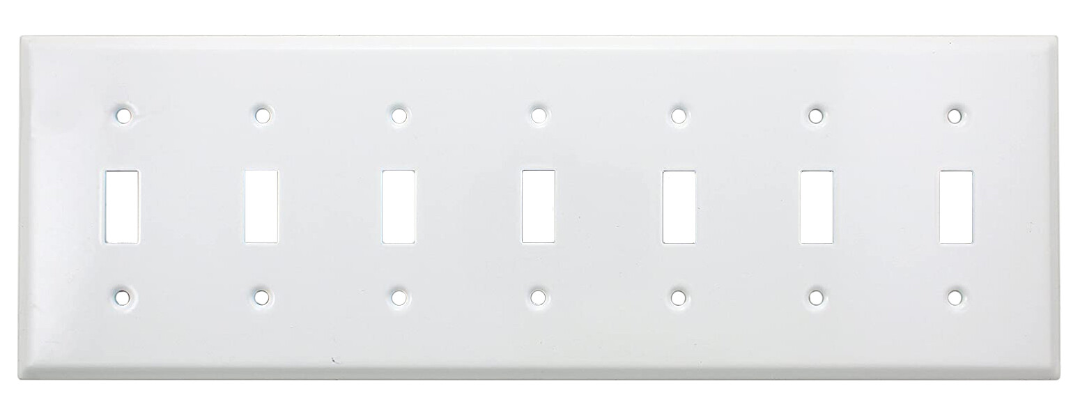 7-Gang Toggle Painted Smooth WHITE Steel Wall Plate Seven Switch Cover