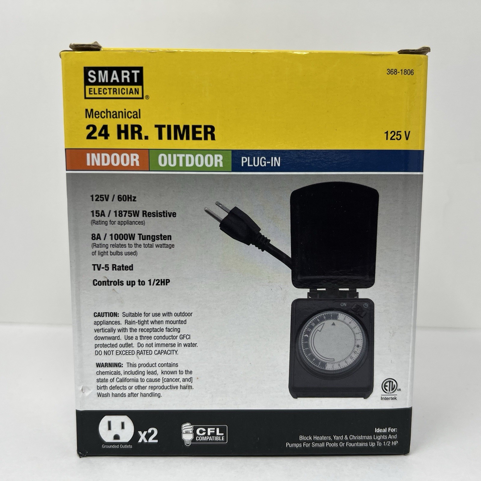 24 Hr Timer indoor outdoor Plug in Water Resistant Smart electrician 125V/ 60Hz