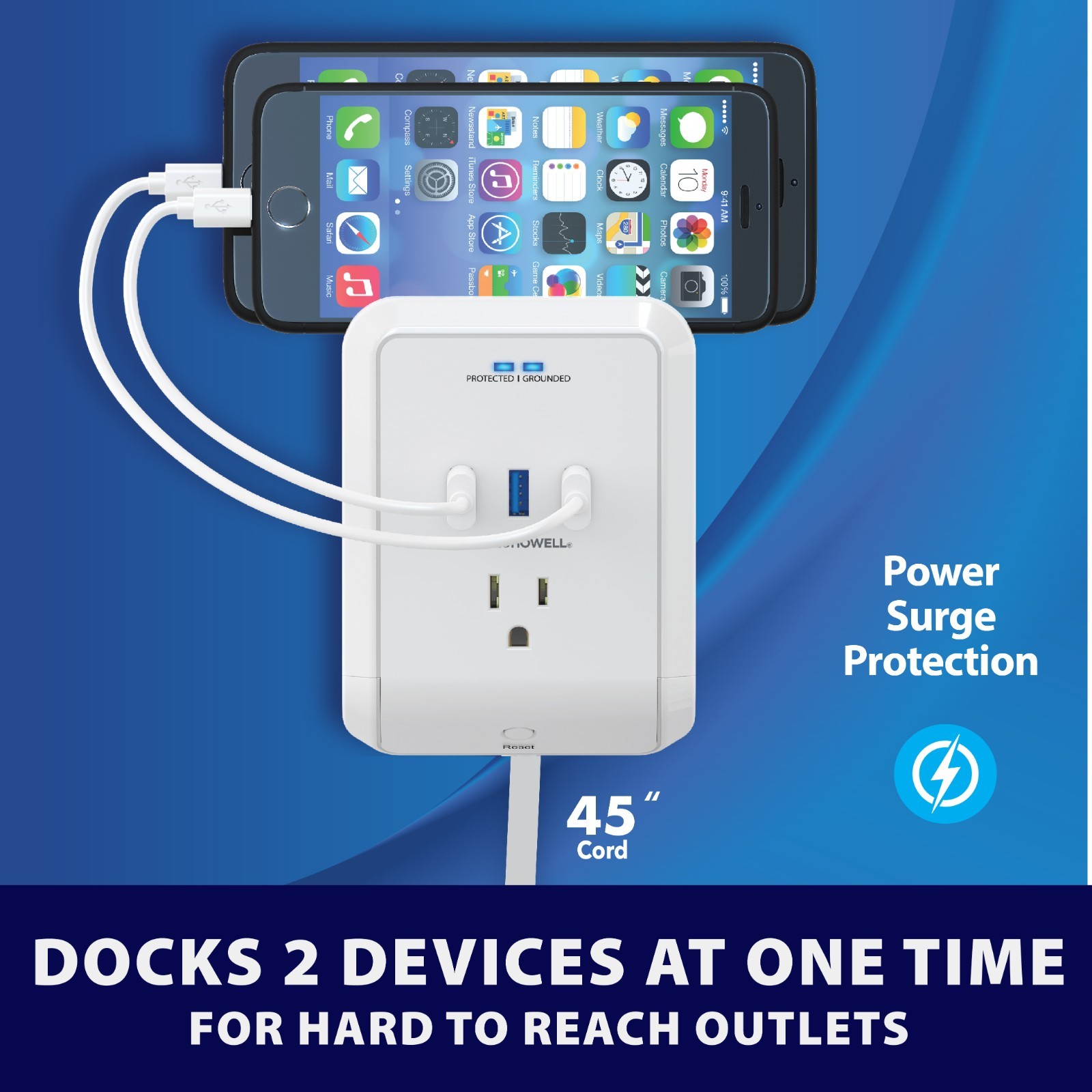 Bell + Howell Power Pro Outlet Extender–3 AC Outlets,3 USB Ports,4 ft Ext. cord