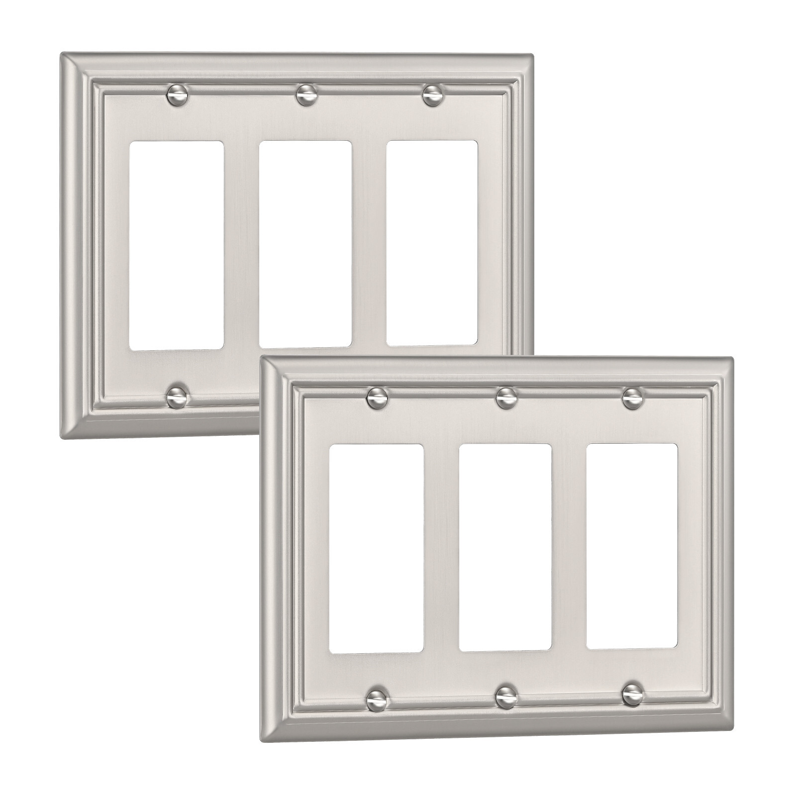 DEWENWILS Triple Decorator Wall plates, 2x Brushed Nickel Outlet Covers, Metal