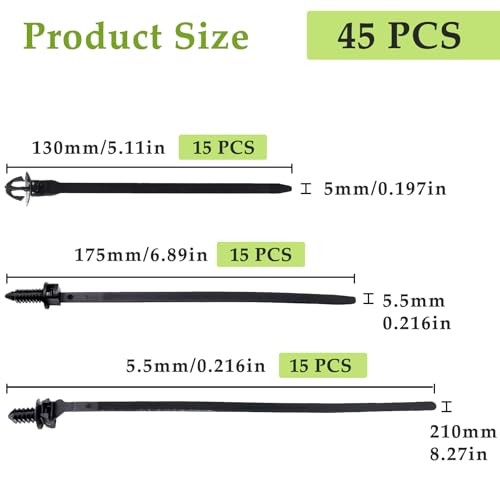 Push Mount Wire Ties, Snap in Zip Tie Automotive Clips Nylon Wire 45 Pcs Black