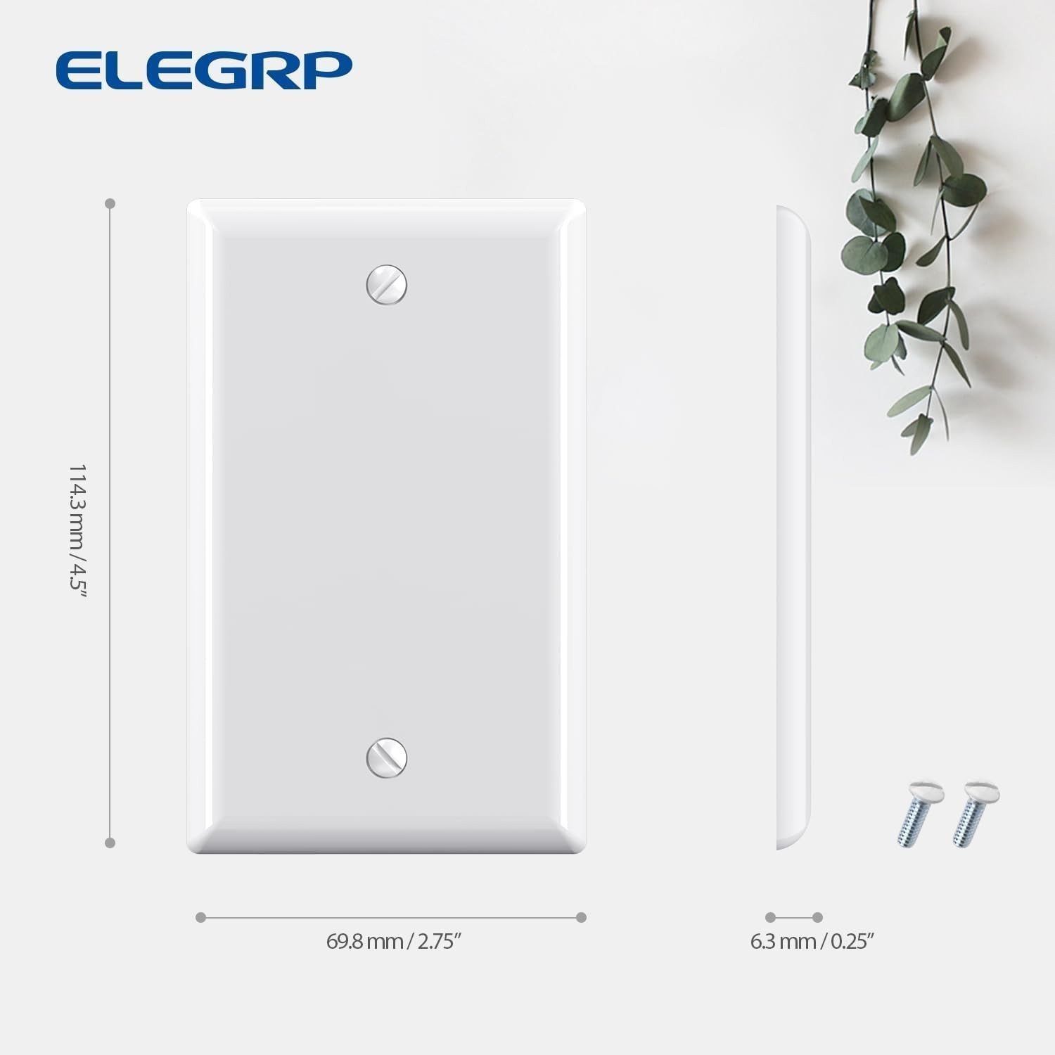 Unbreakable Glossy White 1-Gang Wall Plates – Durable Faceplate Cover, 2-Pack