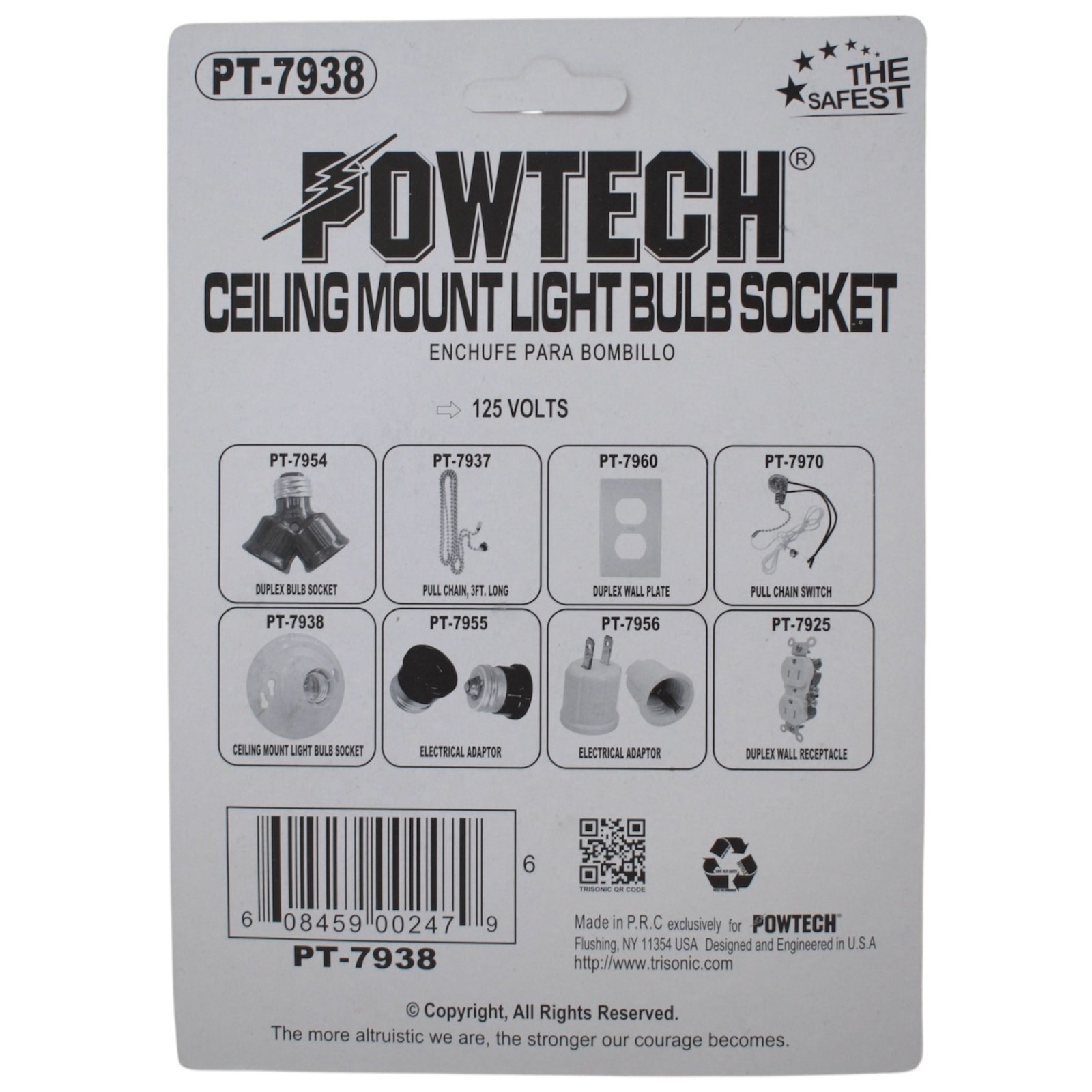 Ceiling Mount Light Bulb Socket – 125v – 15A – 1875w